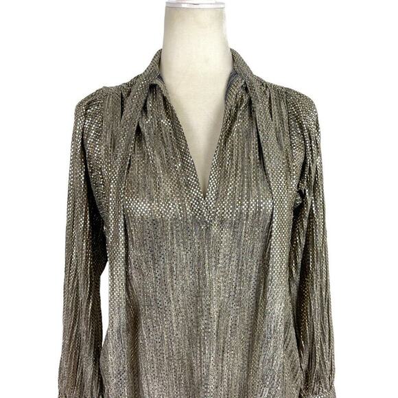 Sabina Musayev Agatha Metallic Gold Long Sleeve Mini Dress Neck Tie Size XXS - Picture 3 of 16